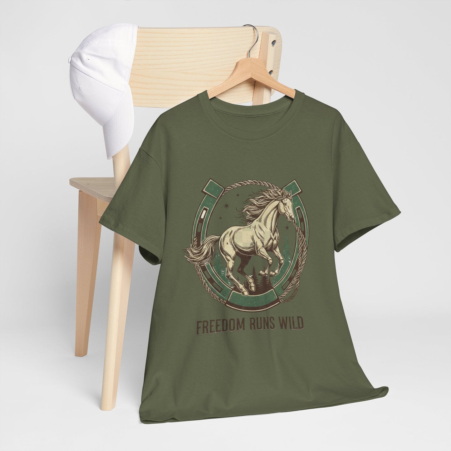 Freedom Runs Wild Horse Graphic T-Shirt – Vintage Western Men’s Tee - JennyCool