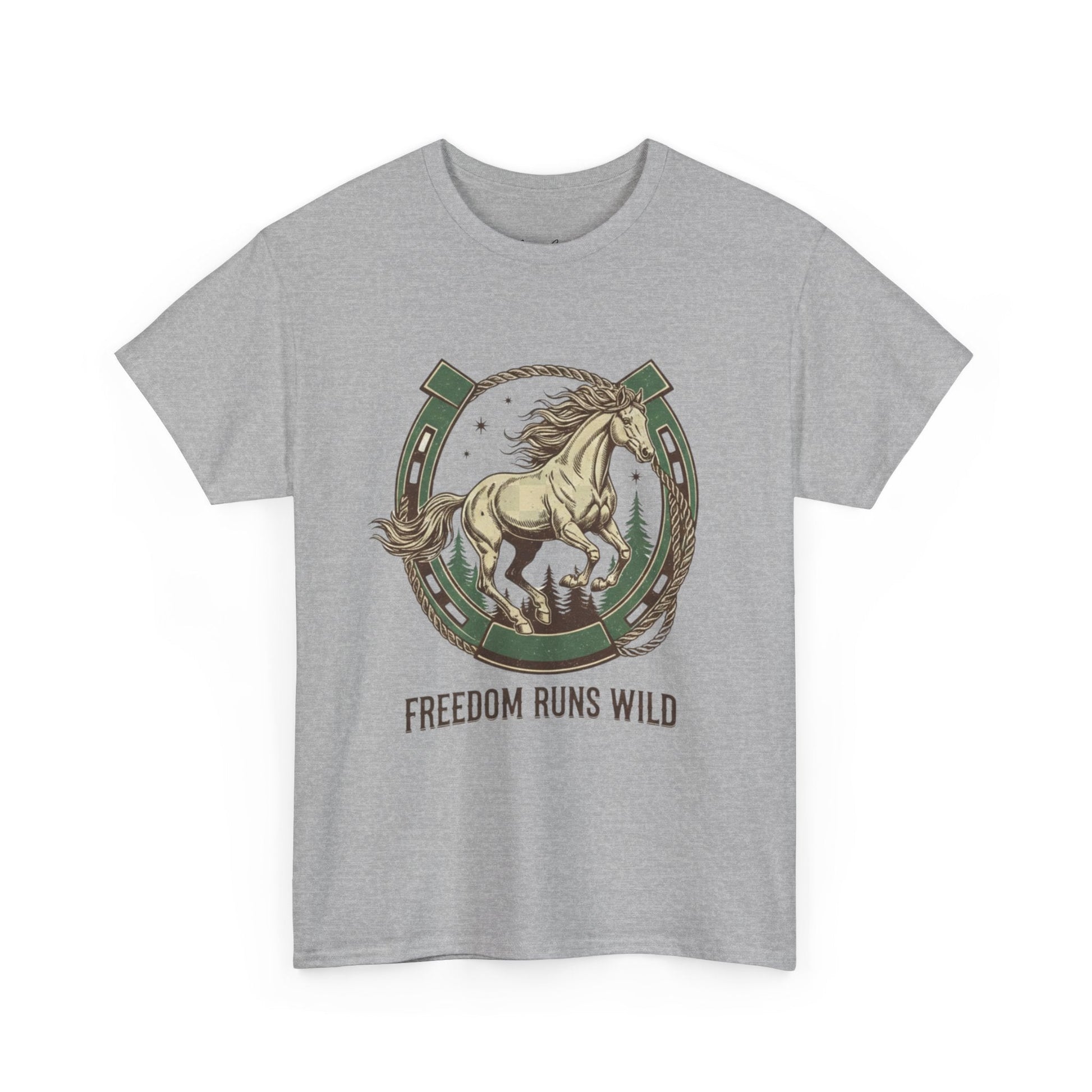 Freedom Runs Wild Horse Graphic T-Shirt – Vintage Western Men’s Tee - JennyCool