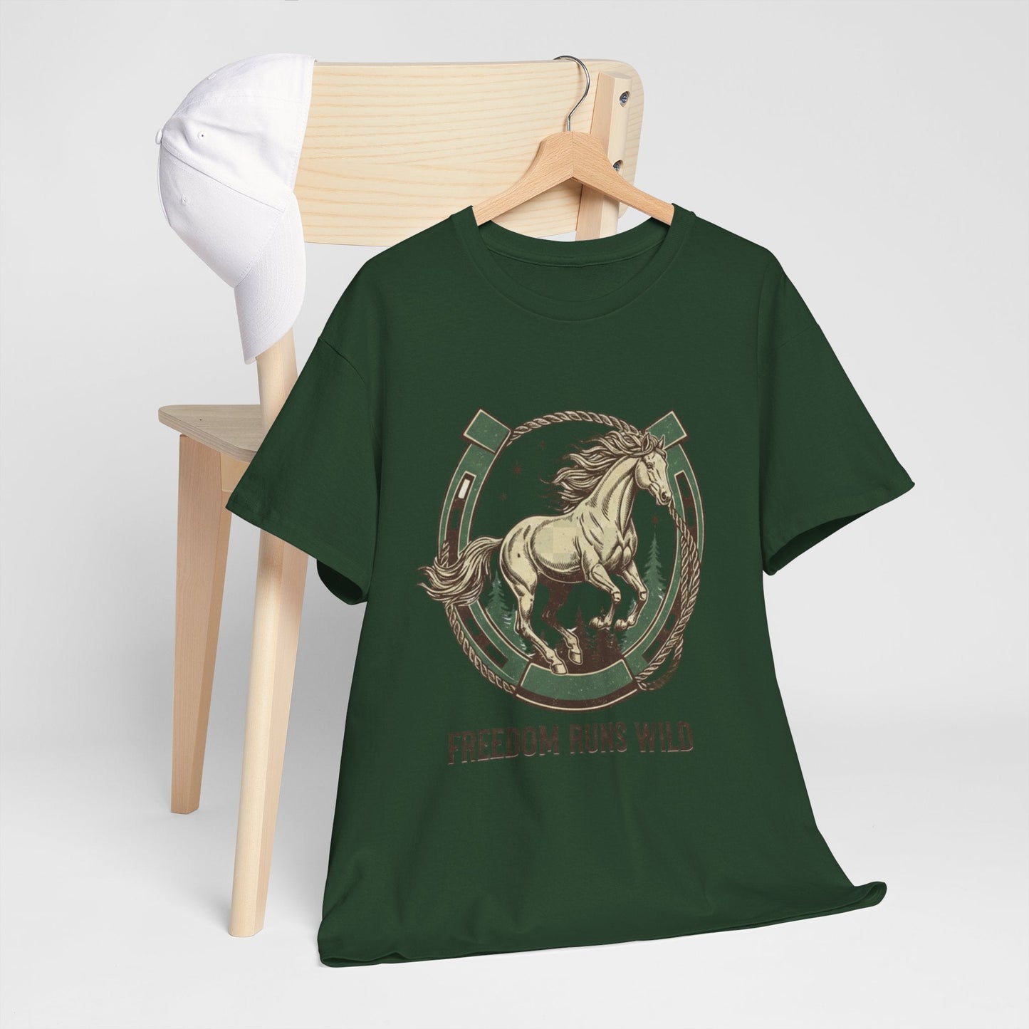 Freedom Runs Wild Horse Graphic T-Shirt – Vintage Western Men’s Tee - JennyCool