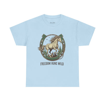 Freedom Runs Wild Horse Graphic T-Shirt – Vintage Western Men’s Tee - JennyCool