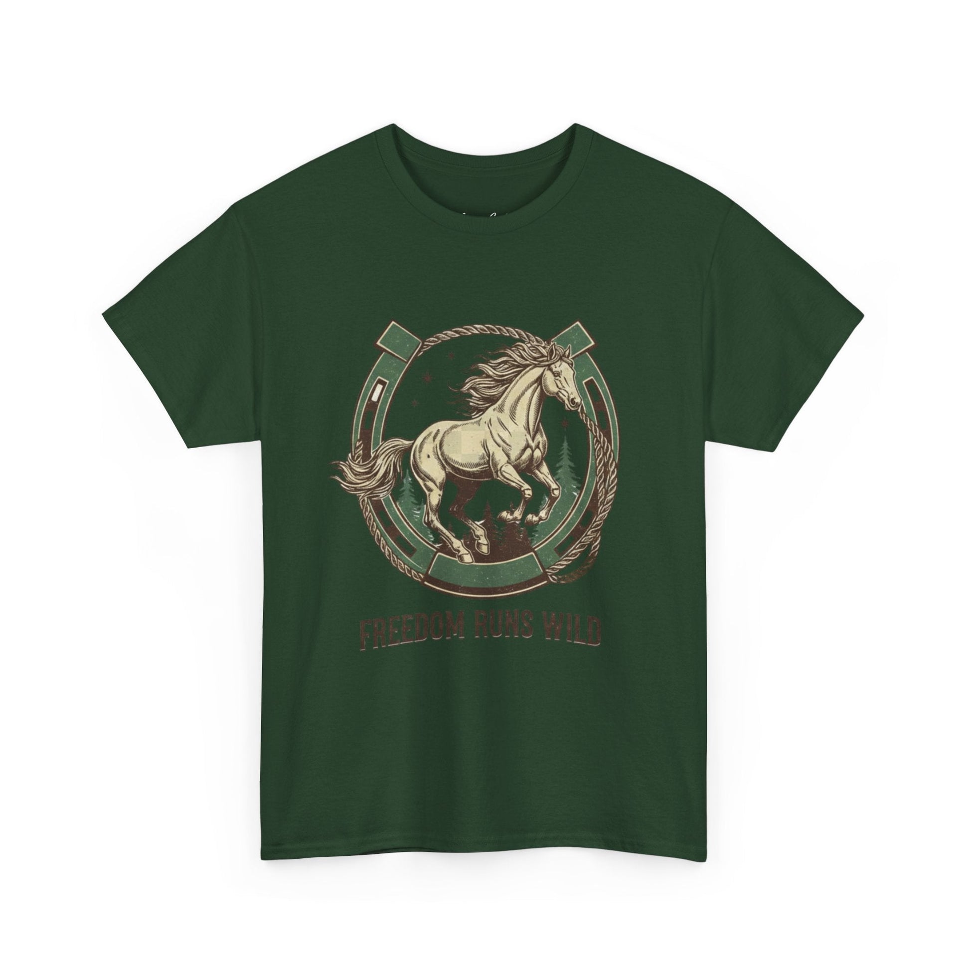 Freedom Runs Wild Horse Graphic T-Shirt – Vintage Western Men’s Tee - JennyCool