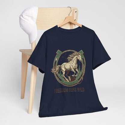 Freedom Runs Wild Horse Graphic T-Shirt – Vintage Western Men’s Tee - JennyCool