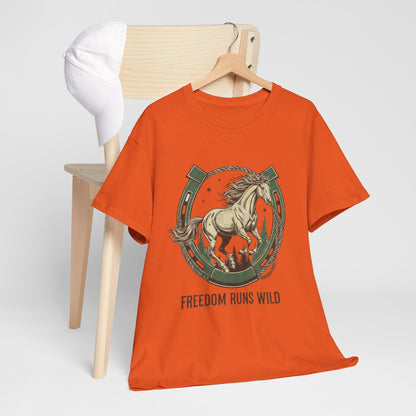 Freedom Runs Wild Horse Graphic T-Shirt – Vintage Western Men’s Tee - JennyCool