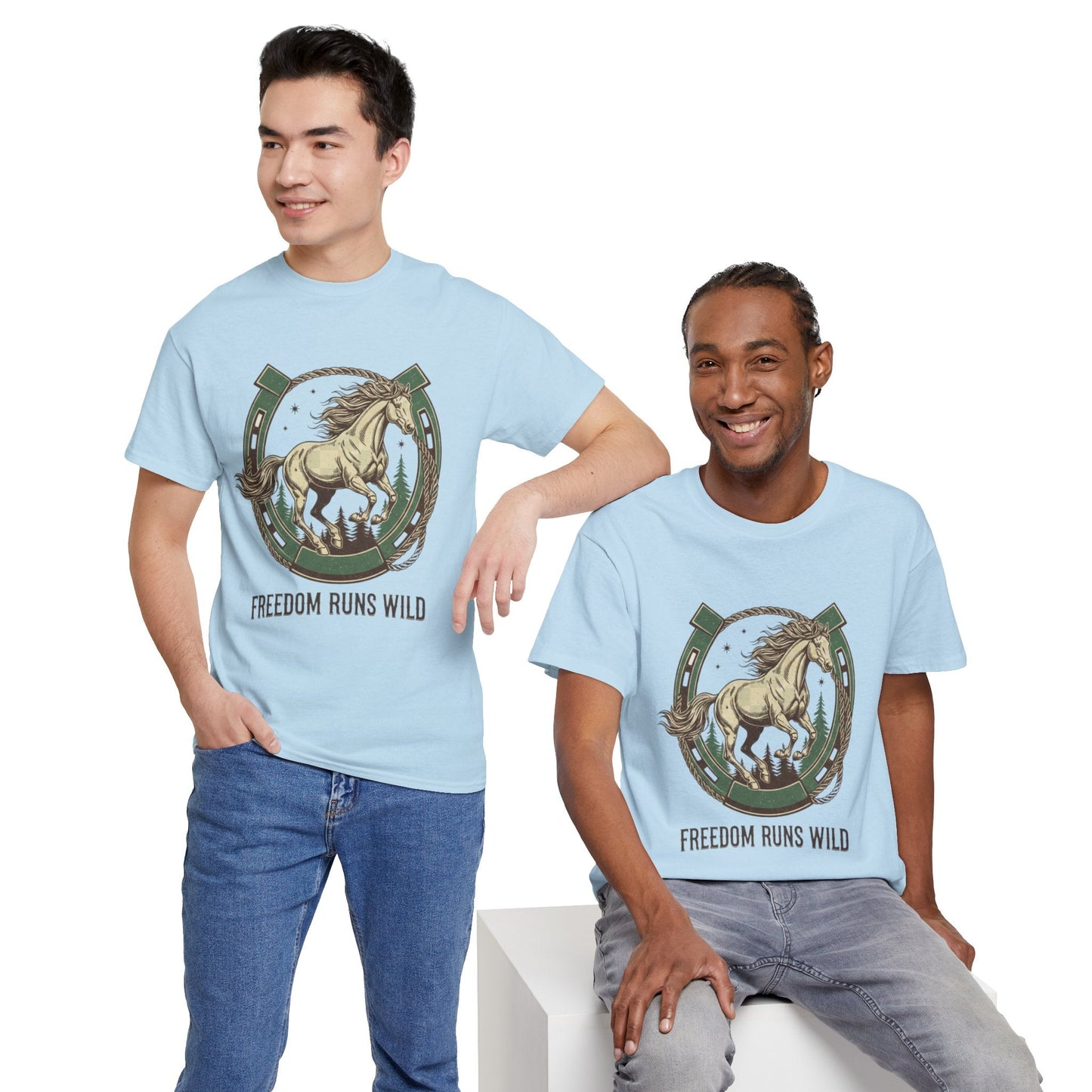 Freedom Runs Wild Horse Graphic T-Shirt – Vintage Western Men’s Tee - JennyCool