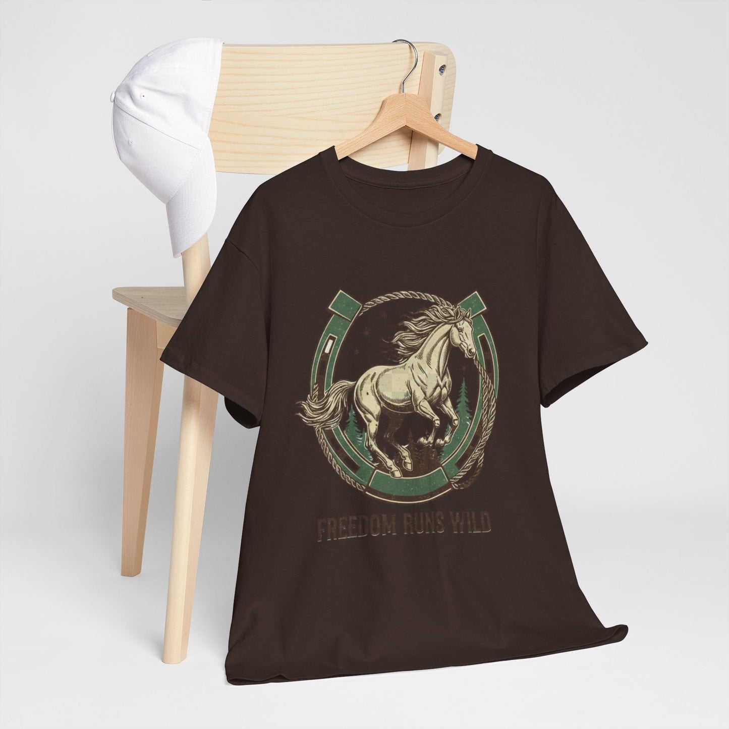 Freedom Runs Wild Horse Graphic T-Shirt – Vintage Western Men’s Tee - JennyCool