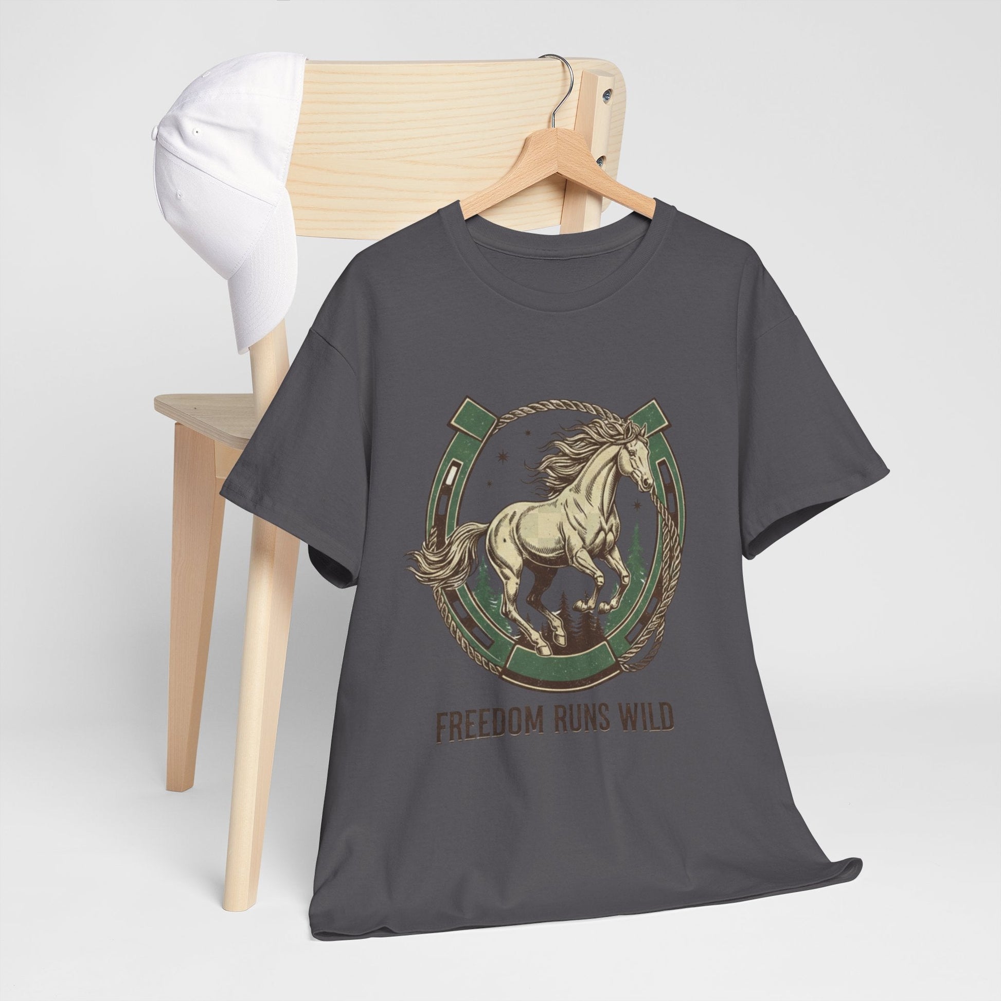 Freedom Runs Wild Horse Graphic T-Shirt – Vintage Western Men’s Tee - JennyCool