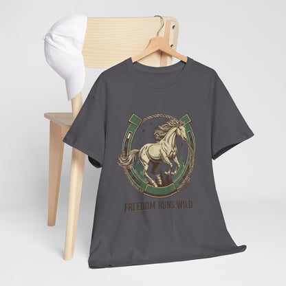 Freedom Runs Wild Horse Graphic T-Shirt – Vintage Western Men’s Tee - JennyCool