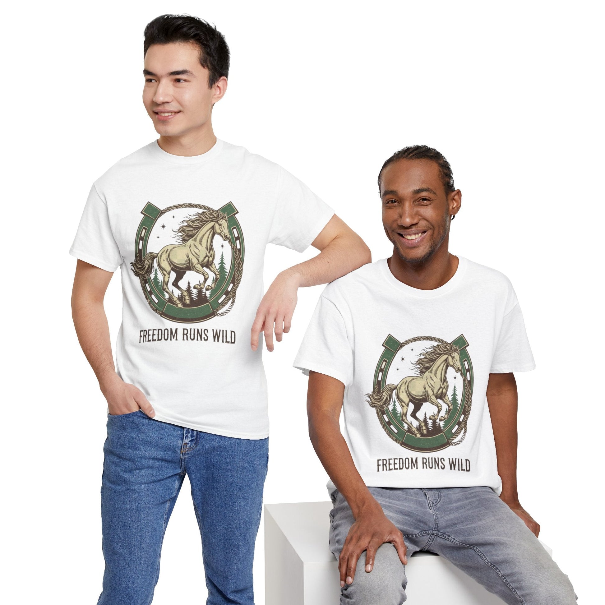 Freedom Runs Wild Horse Graphic T-Shirt – Vintage Western Men’s Tee - JennyCool