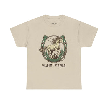 Freedom Runs Wild Horse Graphic T-Shirt – Vintage Western Men’s Tee - JennyCool