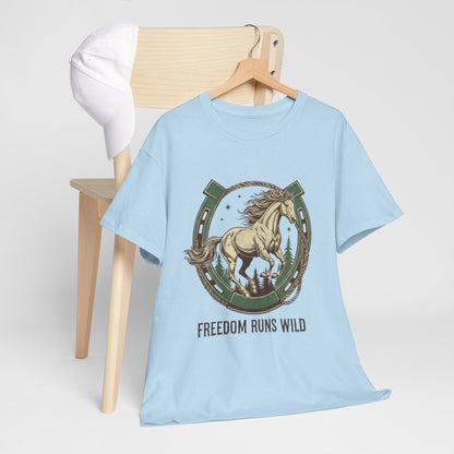 Freedom Runs Wild Horse Graphic T-Shirt – Vintage Western Men’s Tee - JennyCool