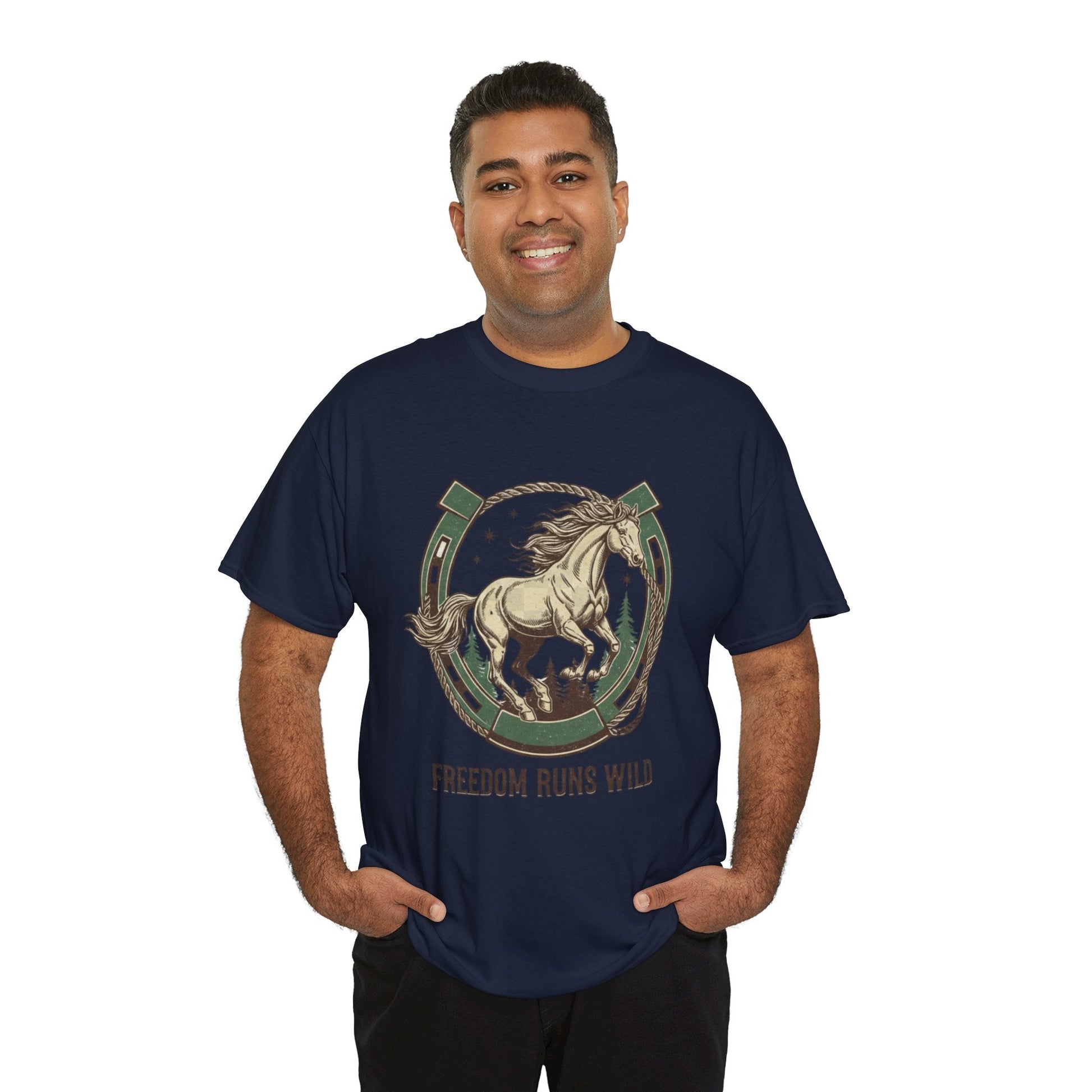 Freedom Runs Wild Horse Graphic T-Shirt – Vintage Western Men’s Tee - JennyCool