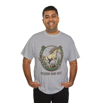 Freedom Runs Wild Horse Graphic T-Shirt – Vintage Western Men’s Tee - JennyCool