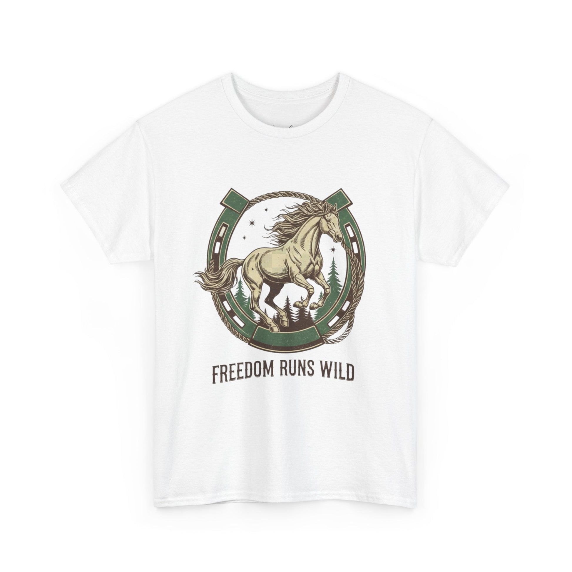 Freedom Runs Wild Horse Graphic T-Shirt – Vintage Western Men’s Tee - JennyCool