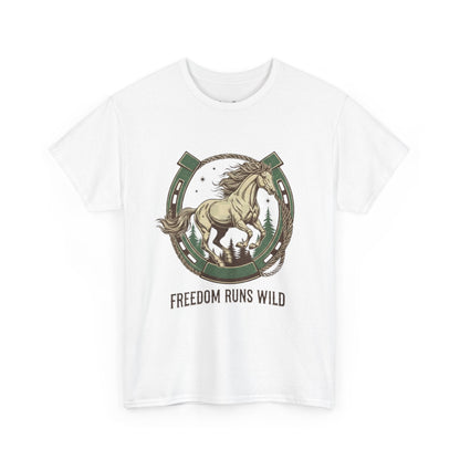 Freedom Runs Wild Horse Graphic T-Shirt – Vintage Western Men’s Tee - JennyCool