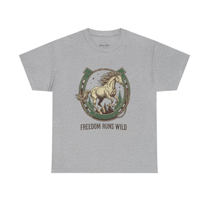Freedom Runs Wild Horse Graphic T-Shirt – Vintage Western Men’s Tee - JennyCool