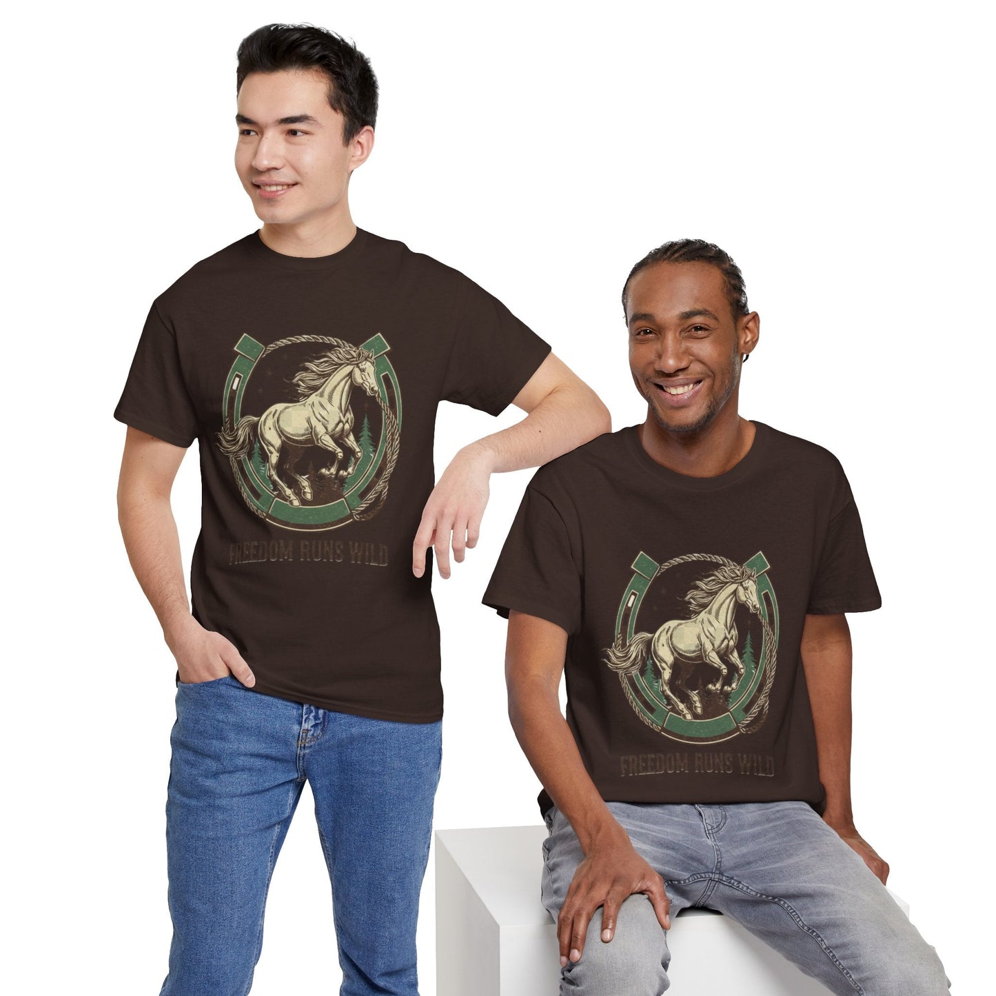 Freedom Runs Wild Horse Graphic T-Shirt – Vintage Western Men’s Tee - JennyCool