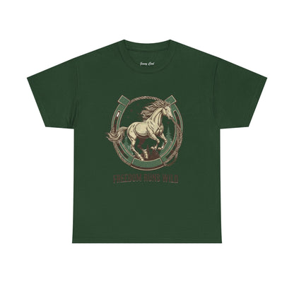 Freedom Runs Wild Horse Graphic T-Shirt – Vintage Western Men’s Tee - JennyCool
