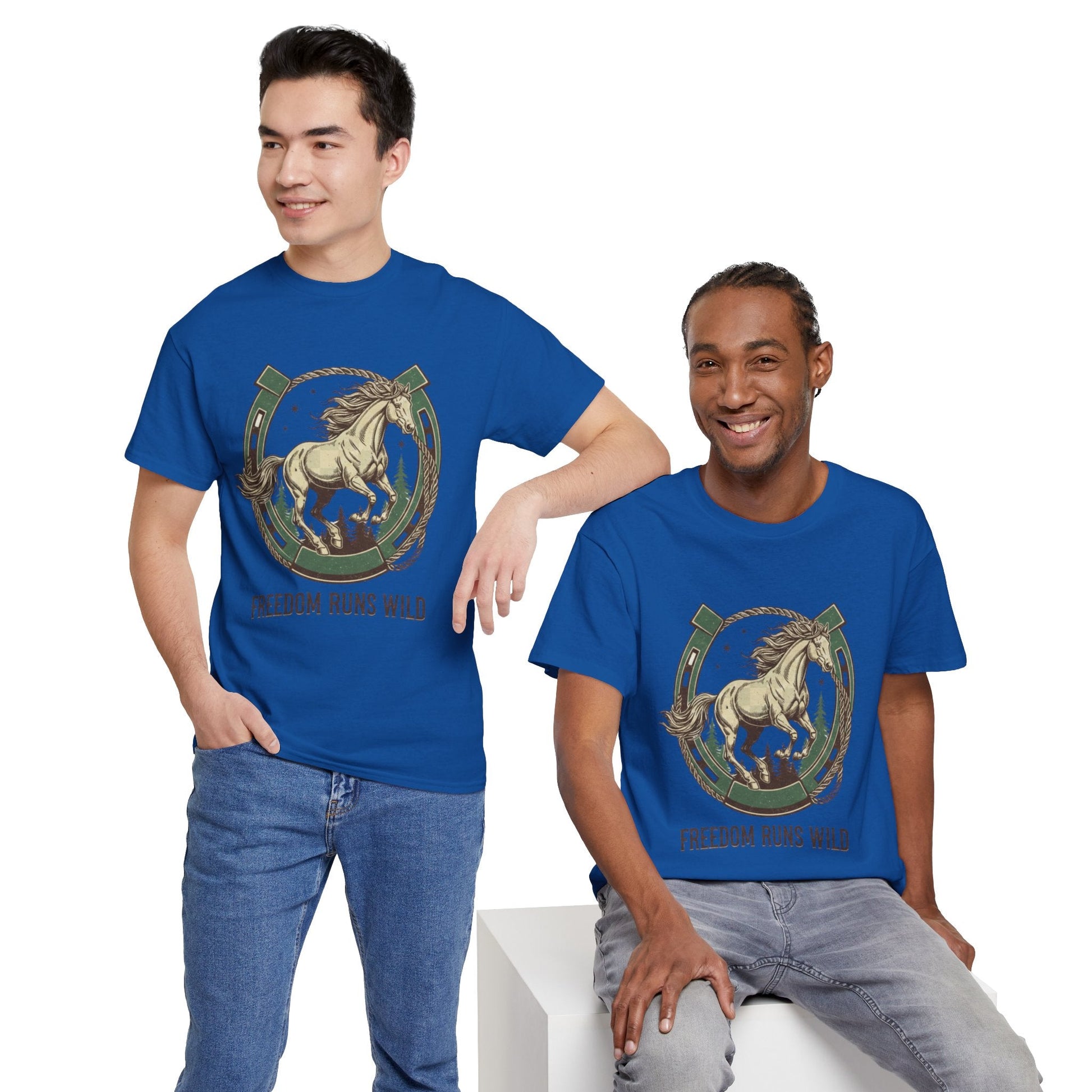 Freedom Runs Wild Horse Graphic T-Shirt – Vintage Western Men’s Tee - JennyCool