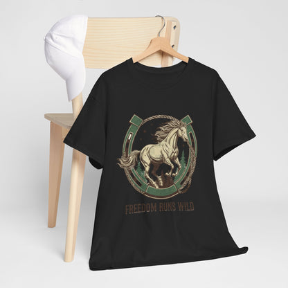 Freedom Runs Wild Horse Graphic T-Shirt – Vintage Western Men’s Tee - JennyCool