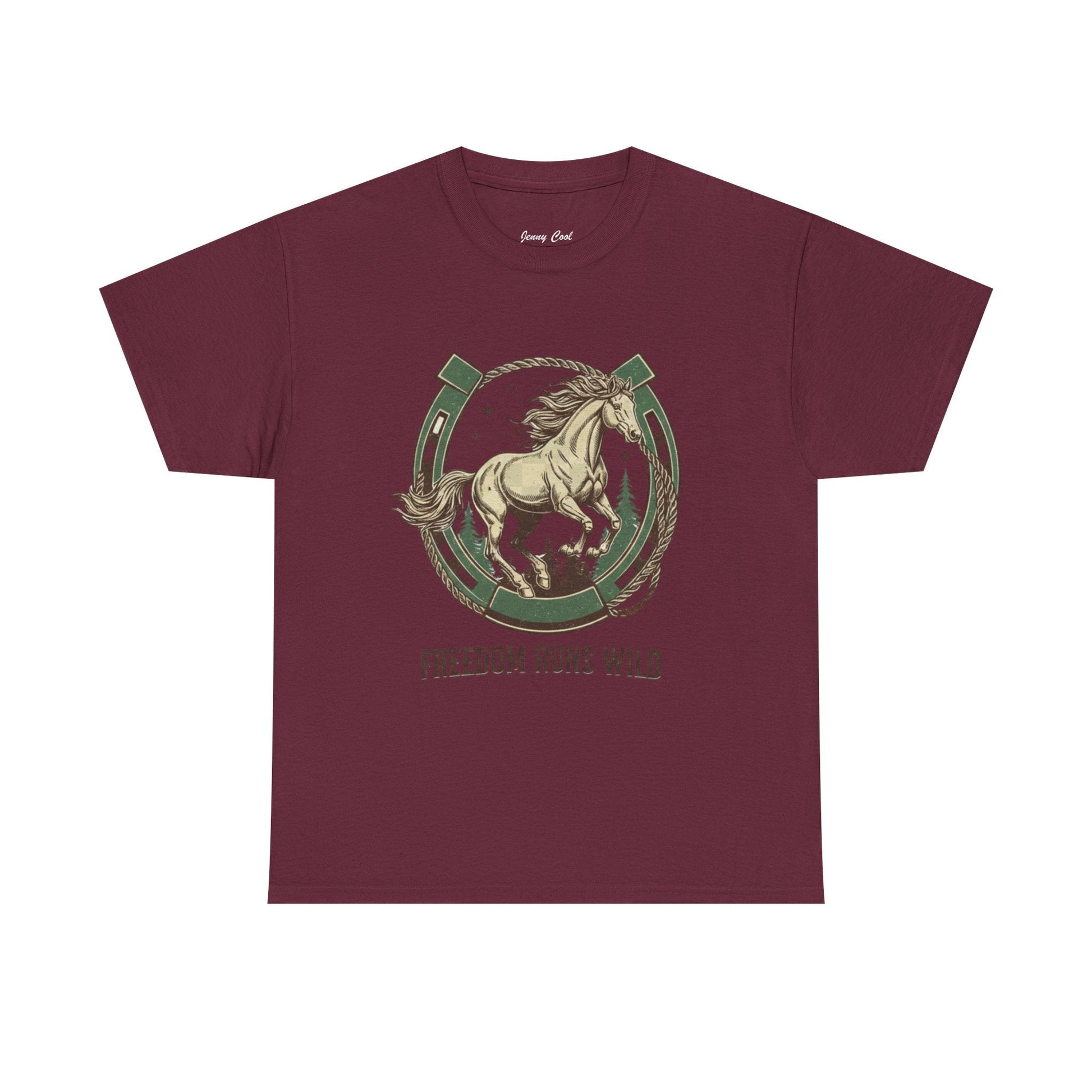 Freedom Runs Wild Horse Graphic T-Shirt – Vintage Western Men’s Tee - JennyCool