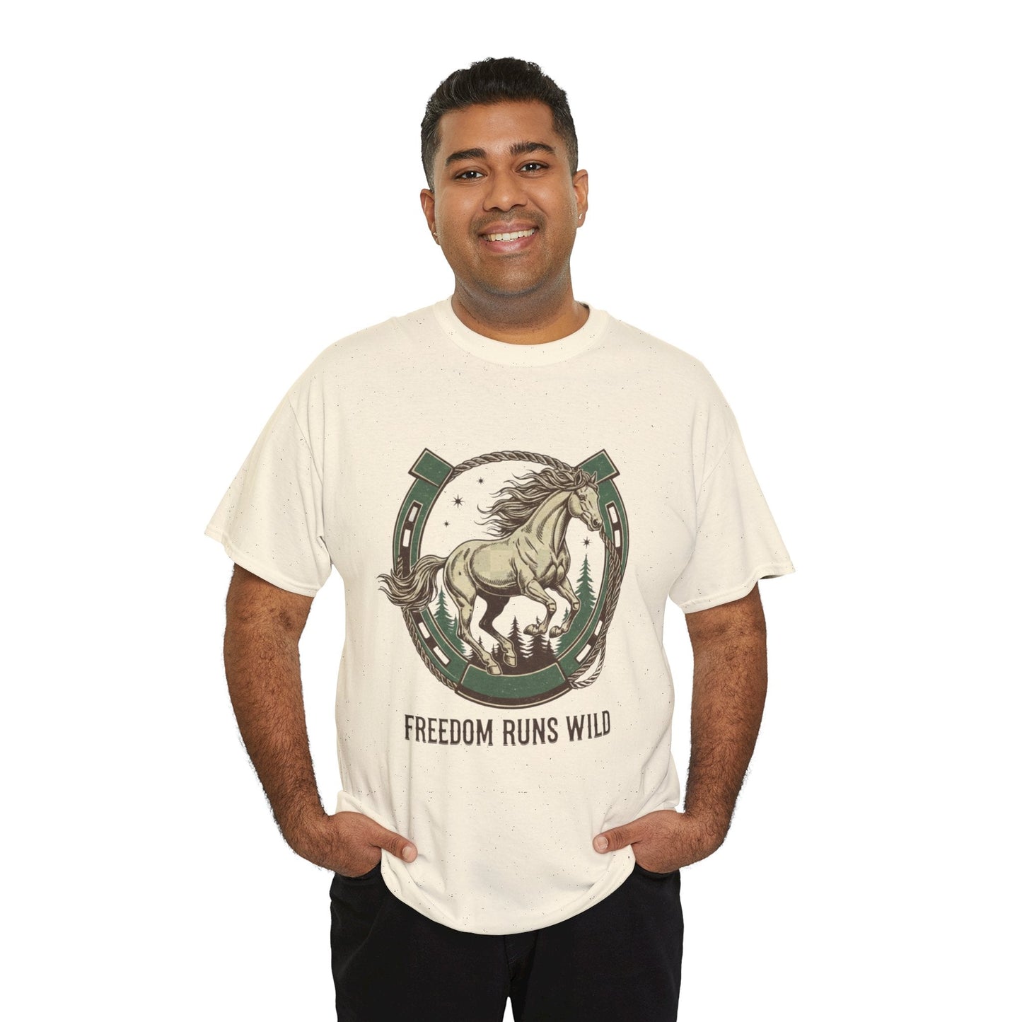 Freedom Runs Wild Horse Graphic T-Shirt – Vintage Western Men’s Tee - JennyCool