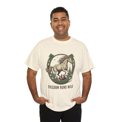 Freedom Runs Wild Horse Graphic T-Shirt – Vintage Western Men’s Tee - JennyCool