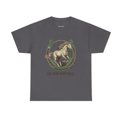 Freedom Runs Wild Horse Graphic T-Shirt – Vintage Western Men’s Tee - JennyCool