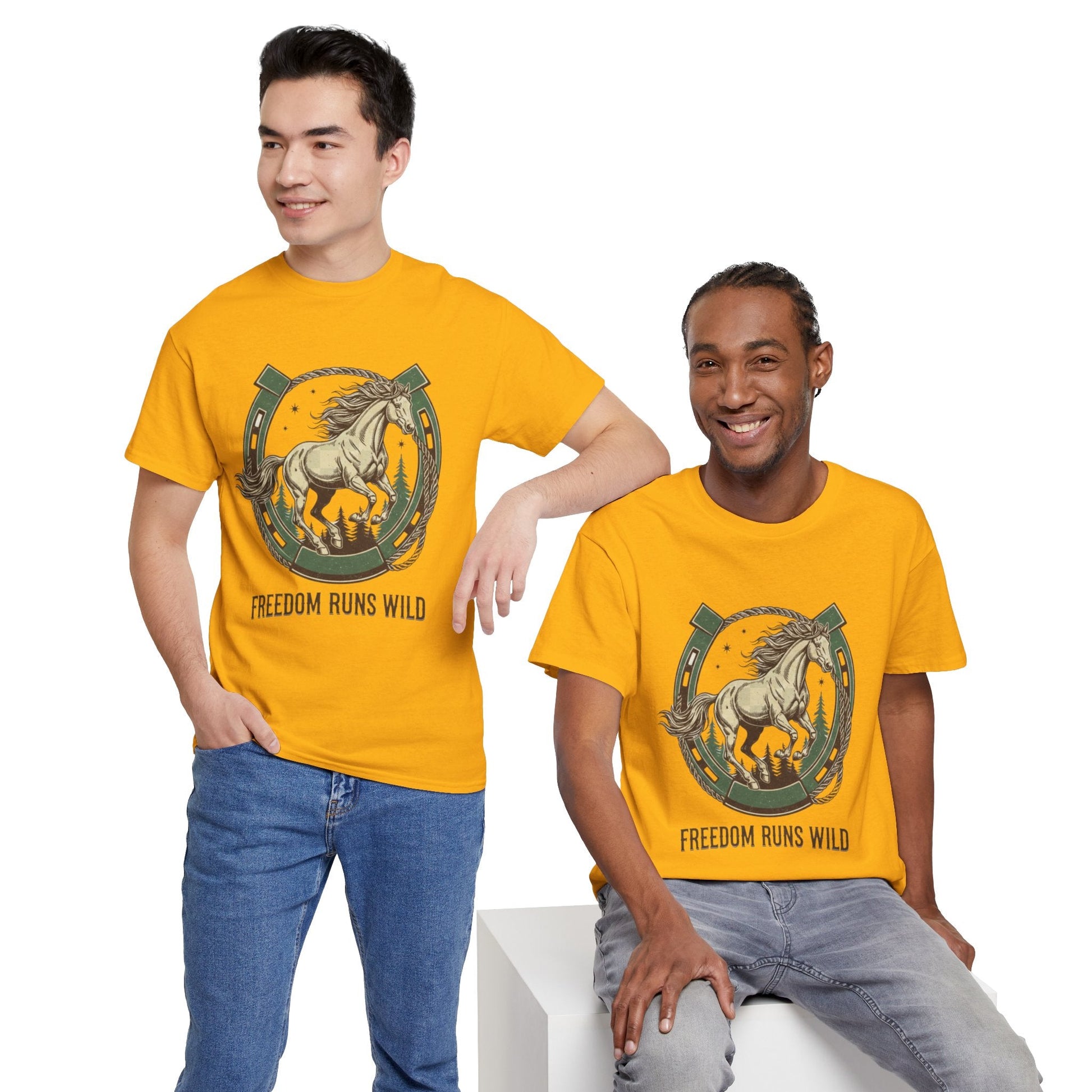 Freedom Runs Wild Horse Graphic T-Shirt – Vintage Western Men’s Tee - JennyCool