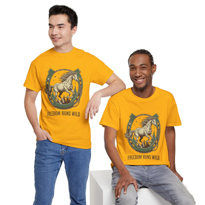 Freedom Runs Wild Horse Graphic T-Shirt – Vintage Western Men’s Tee - JennyCool