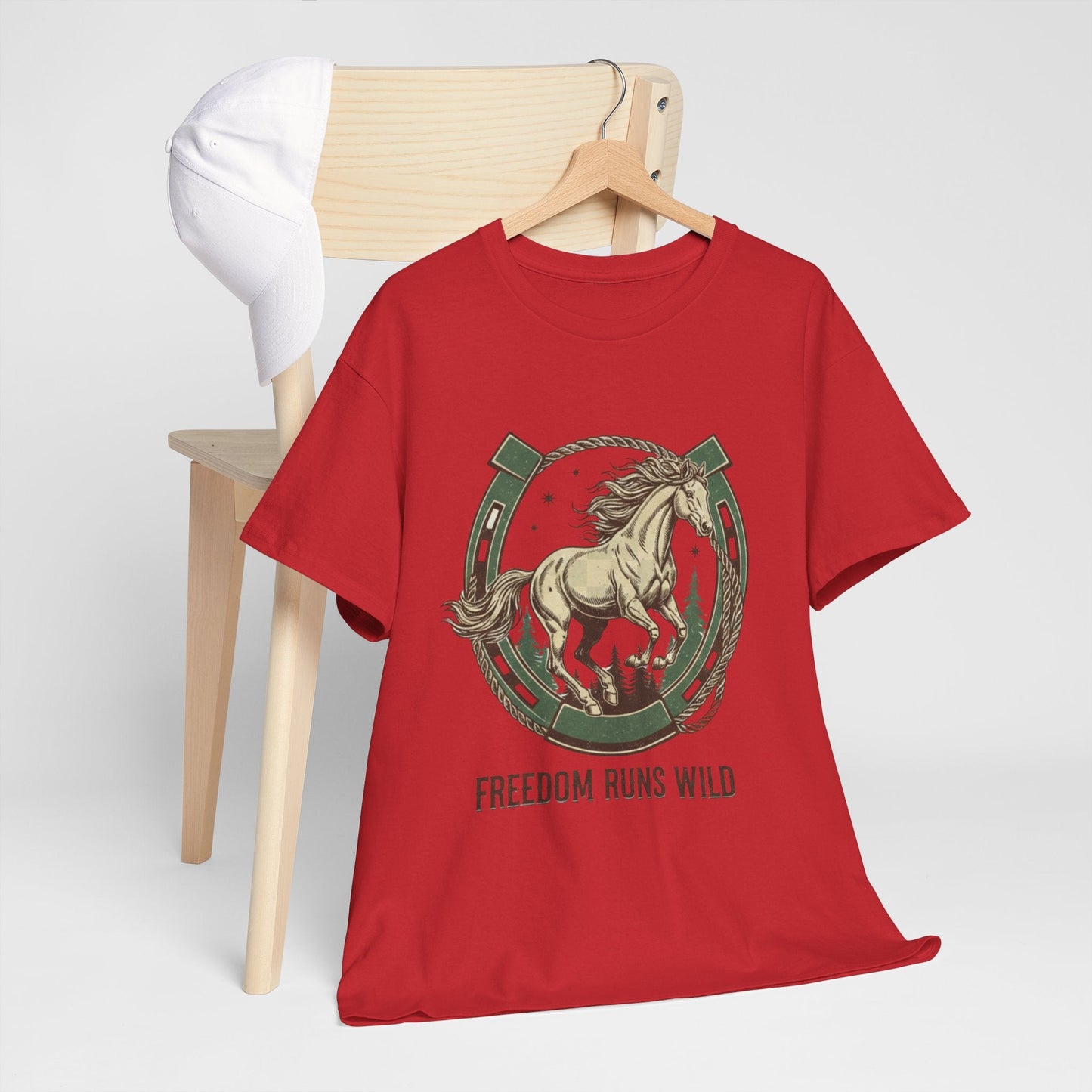 Freedom Runs Wild Horse Graphic T-Shirt – Vintage Western Men’s Tee - JennyCool
