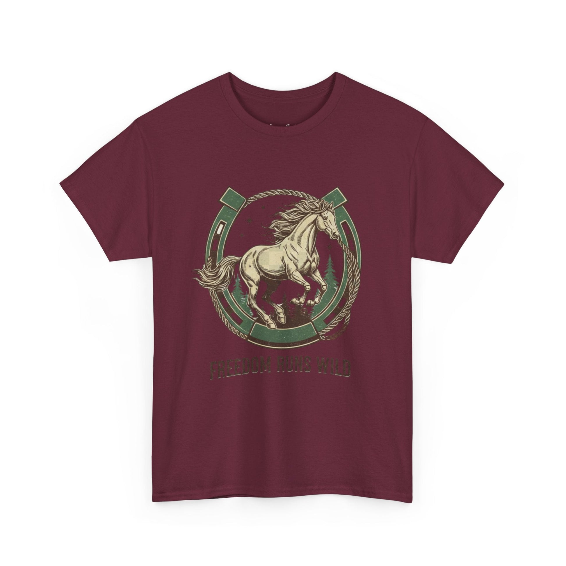 Freedom Runs Wild Horse Graphic T-Shirt – Vintage Western Men’s Tee - JennyCool