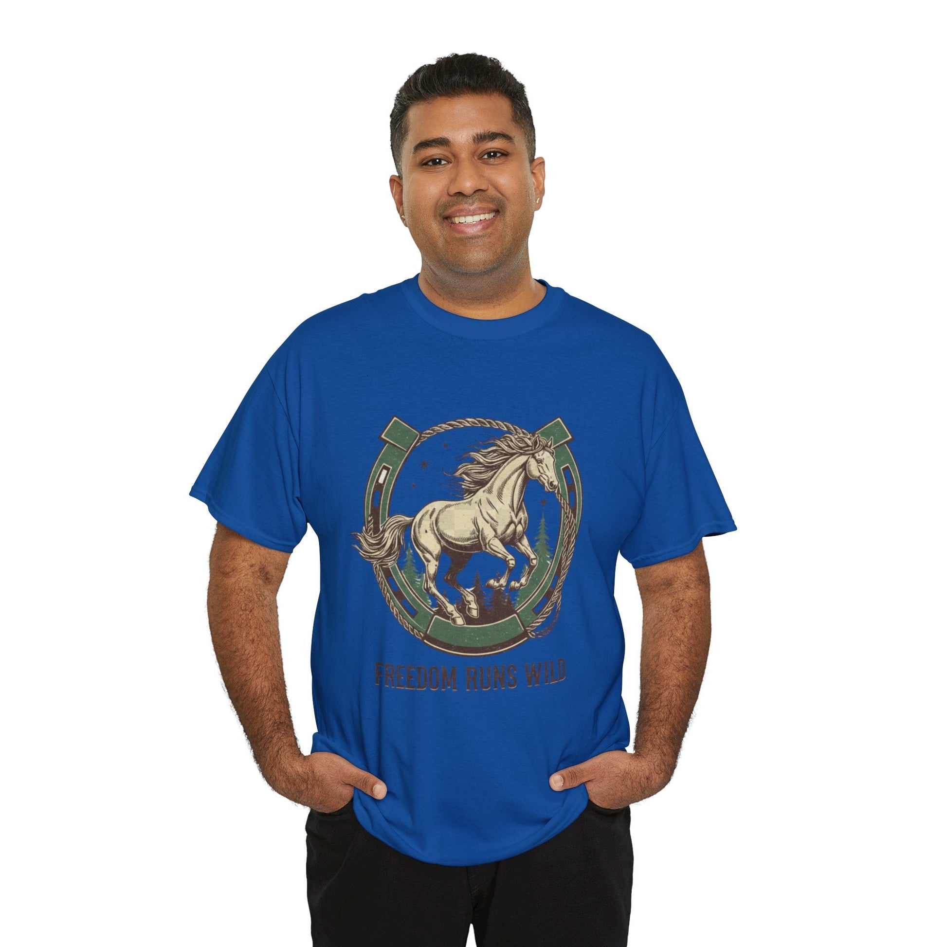 Freedom Runs Wild Horse Graphic T-Shirt – Vintage Western Men’s Tee - JennyCool