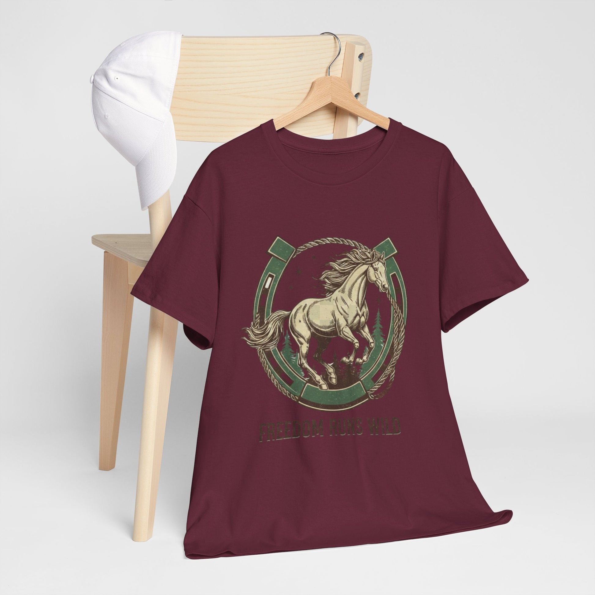 Freedom Runs Wild Horse Graphic T-Shirt – Vintage Western Men’s Tee - JennyCool