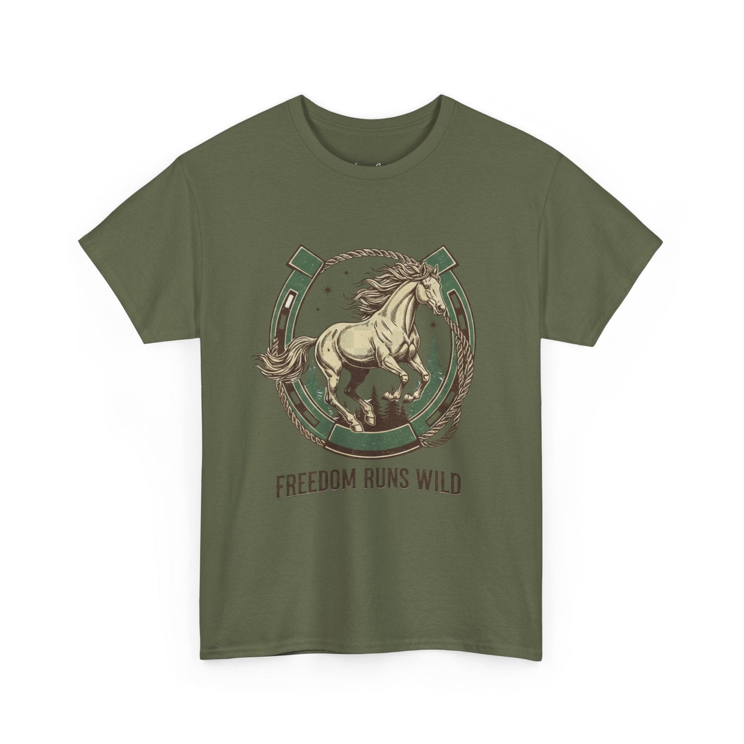 Freedom Runs Wild Horse Graphic T-Shirt – Vintage Western Men’s Tee - JennyCool