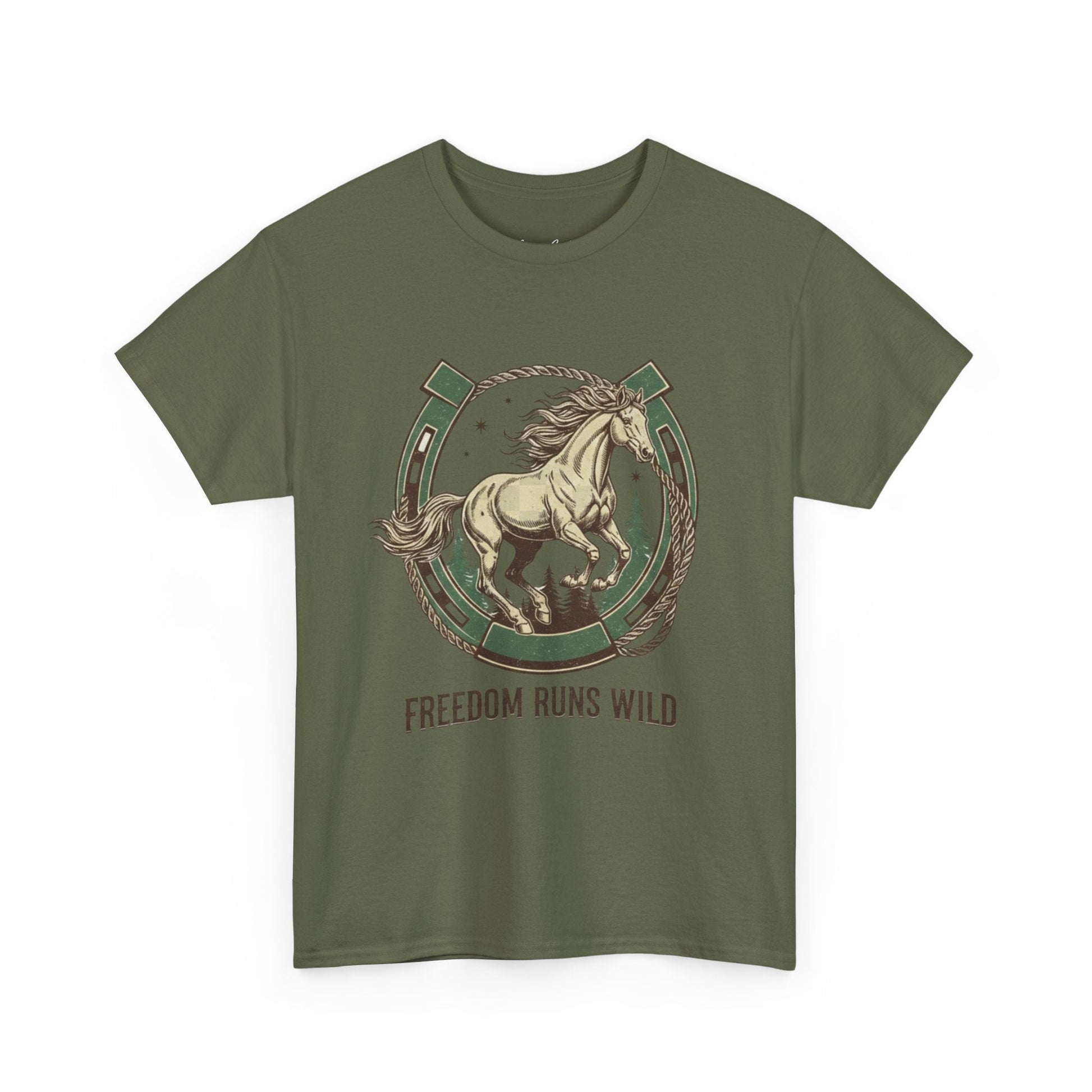 Freedom Runs Wild Horse Graphic T-Shirt – Vintage Western Men’s Tee - JennyCool