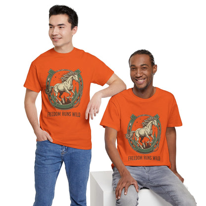 Freedom Runs Wild Horse Graphic T-Shirt – Vintage Western Men’s Tee - JennyCool