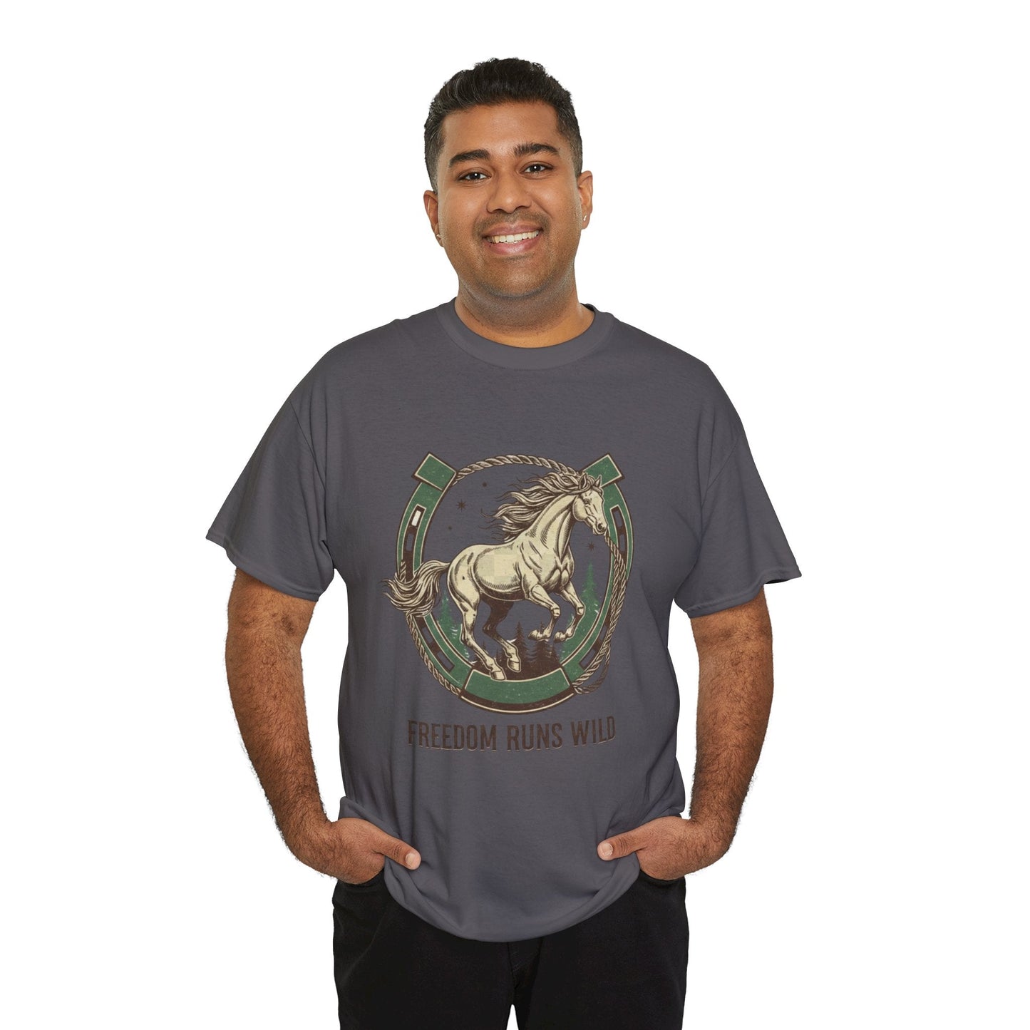 Freedom Runs Wild Horse Graphic T-Shirt – Vintage Western Men’s Tee - JennyCool