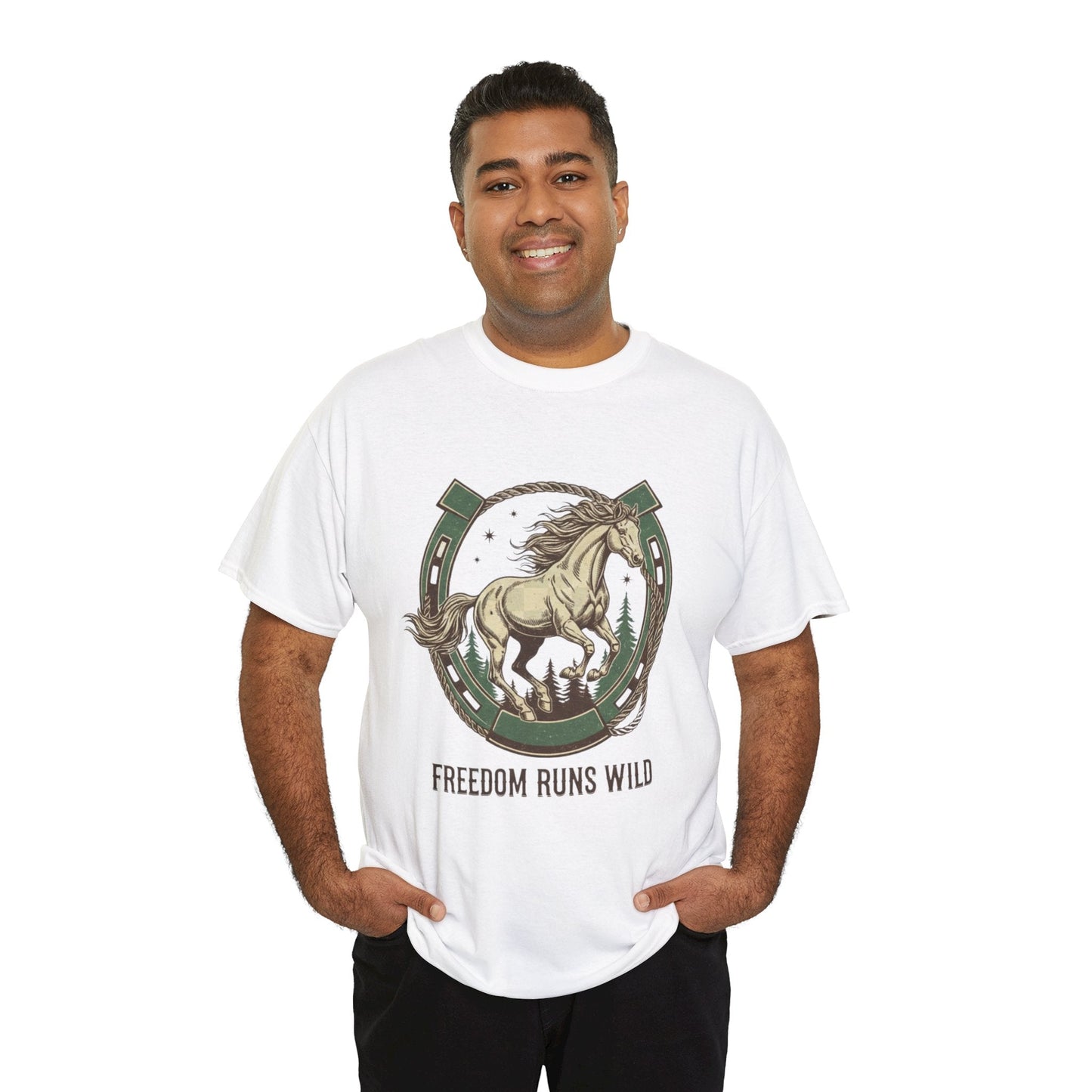 Freedom Runs Wild Horse Graphic T-Shirt – Vintage Western Men’s Tee - JennyCool