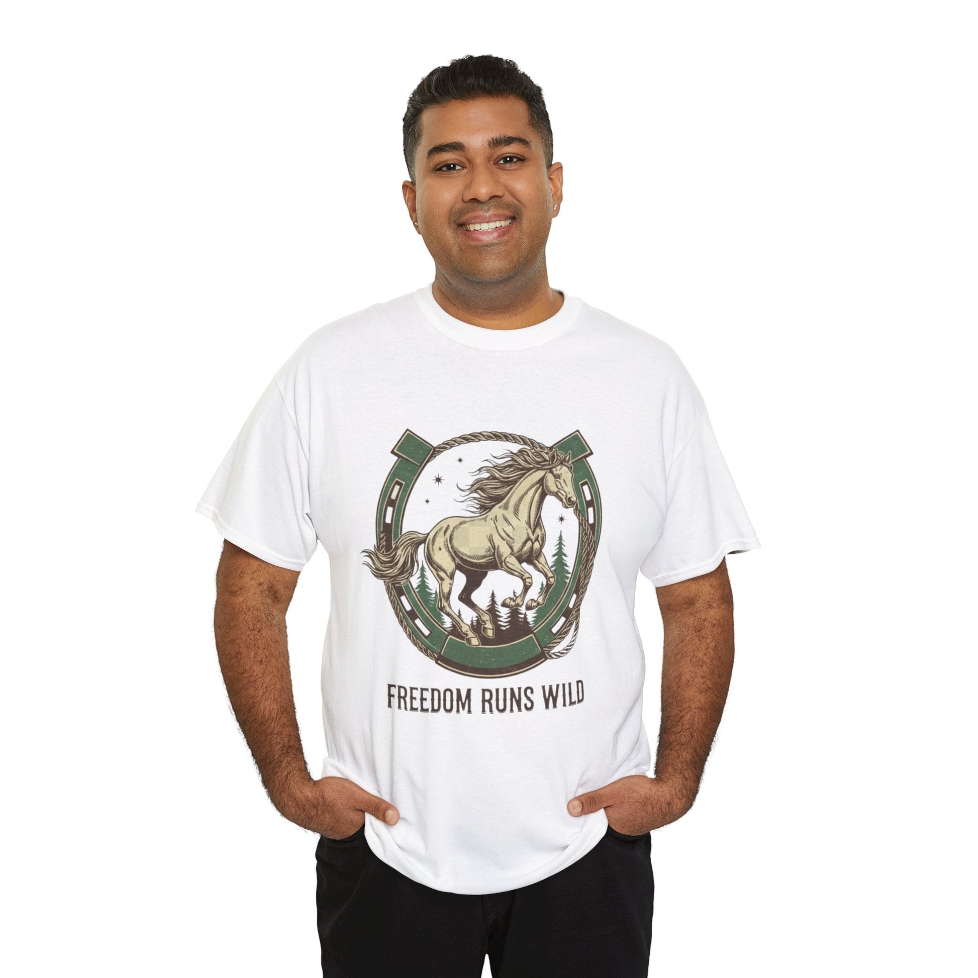 Freedom Runs Wild Horse Graphic T-Shirt – Vintage Western Men’s Tee - JennyCool