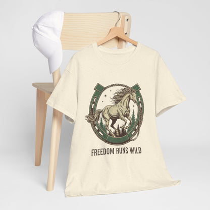 Freedom Runs Wild Horse Graphic T-Shirt – Vintage Western Men’s Tee - JennyCool