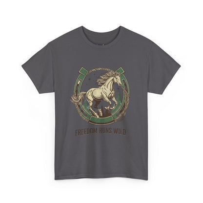 Freedom Runs Wild Horse Graphic T-Shirt – Vintage Western Men’s Tee - JennyCool