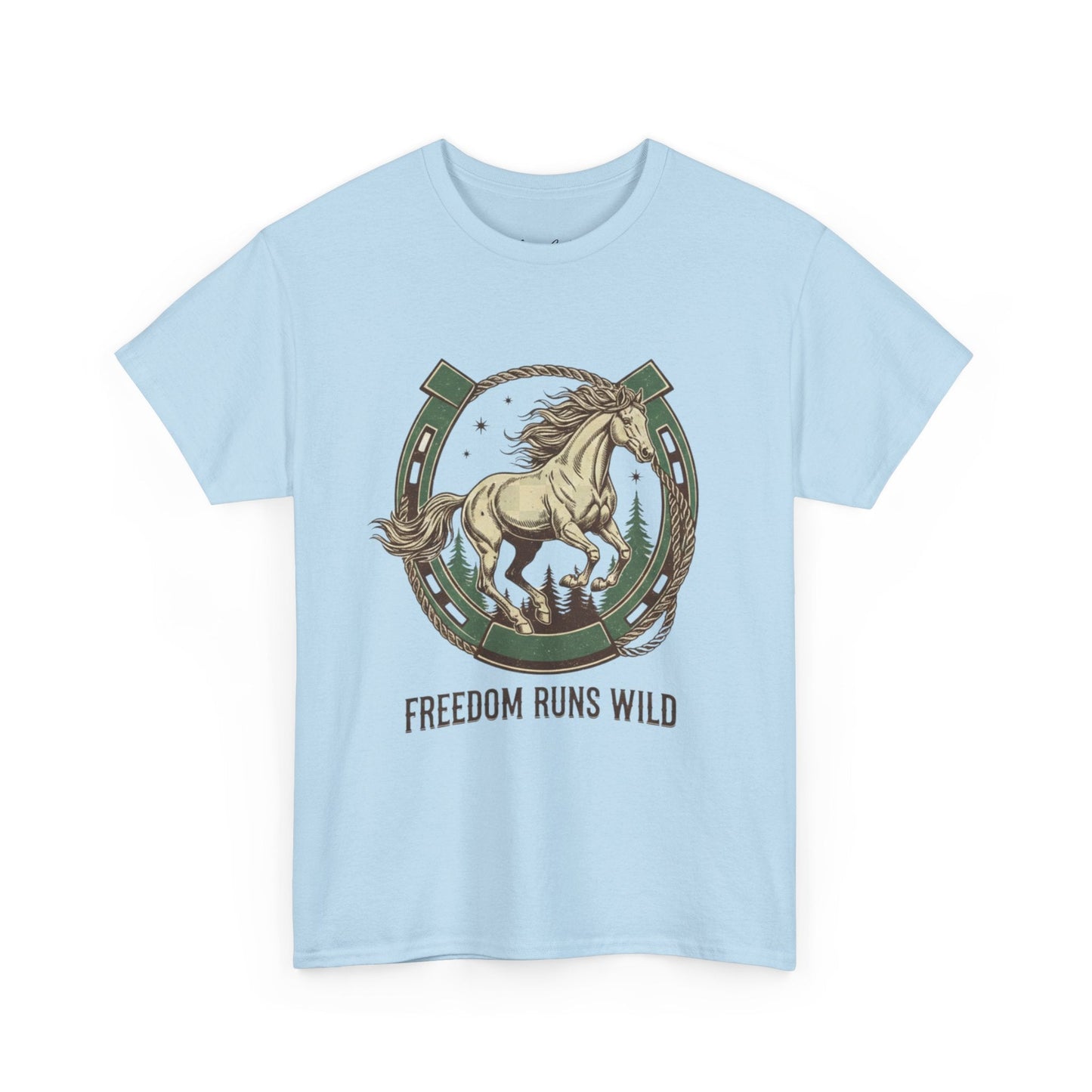 Freedom Runs Wild Horse Graphic T-Shirt – Vintage Western Men’s Tee - JennyCool