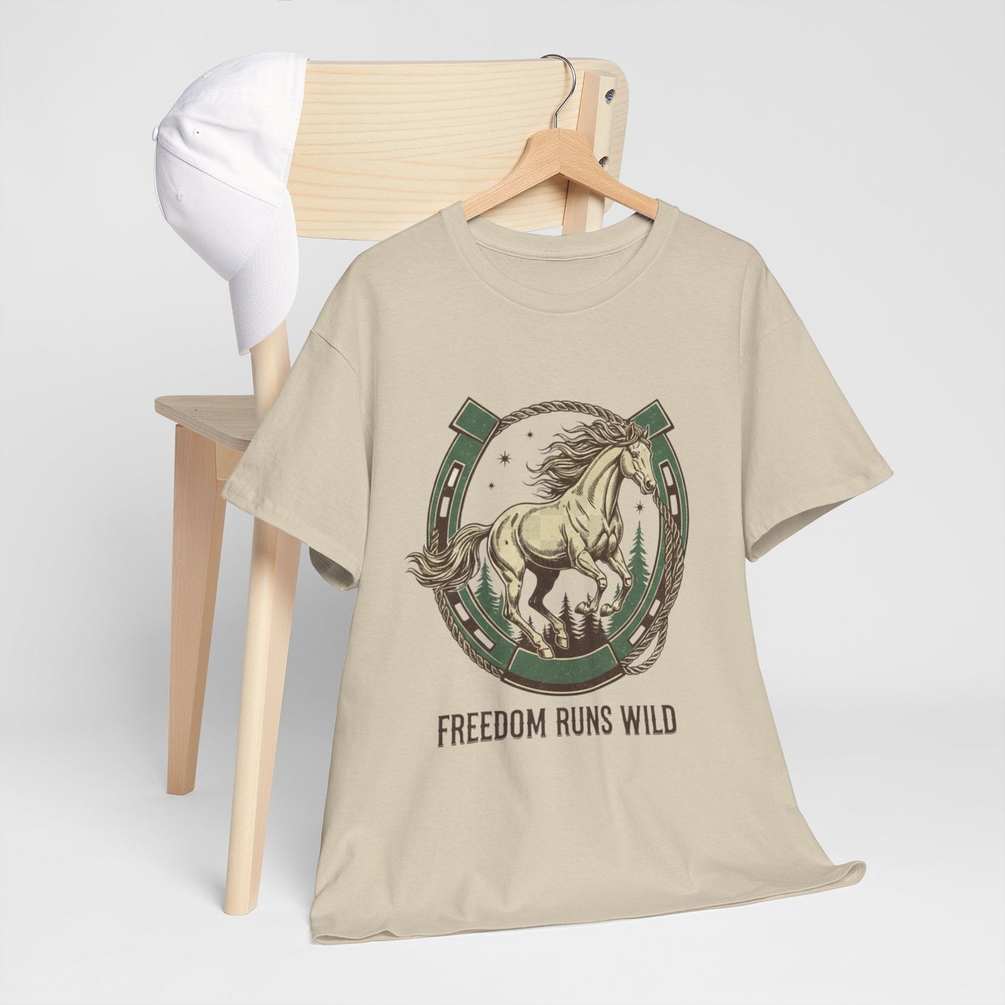 Freedom Runs Wild Horse Graphic T-Shirt – Vintage Western Men’s Tee - JennyCool