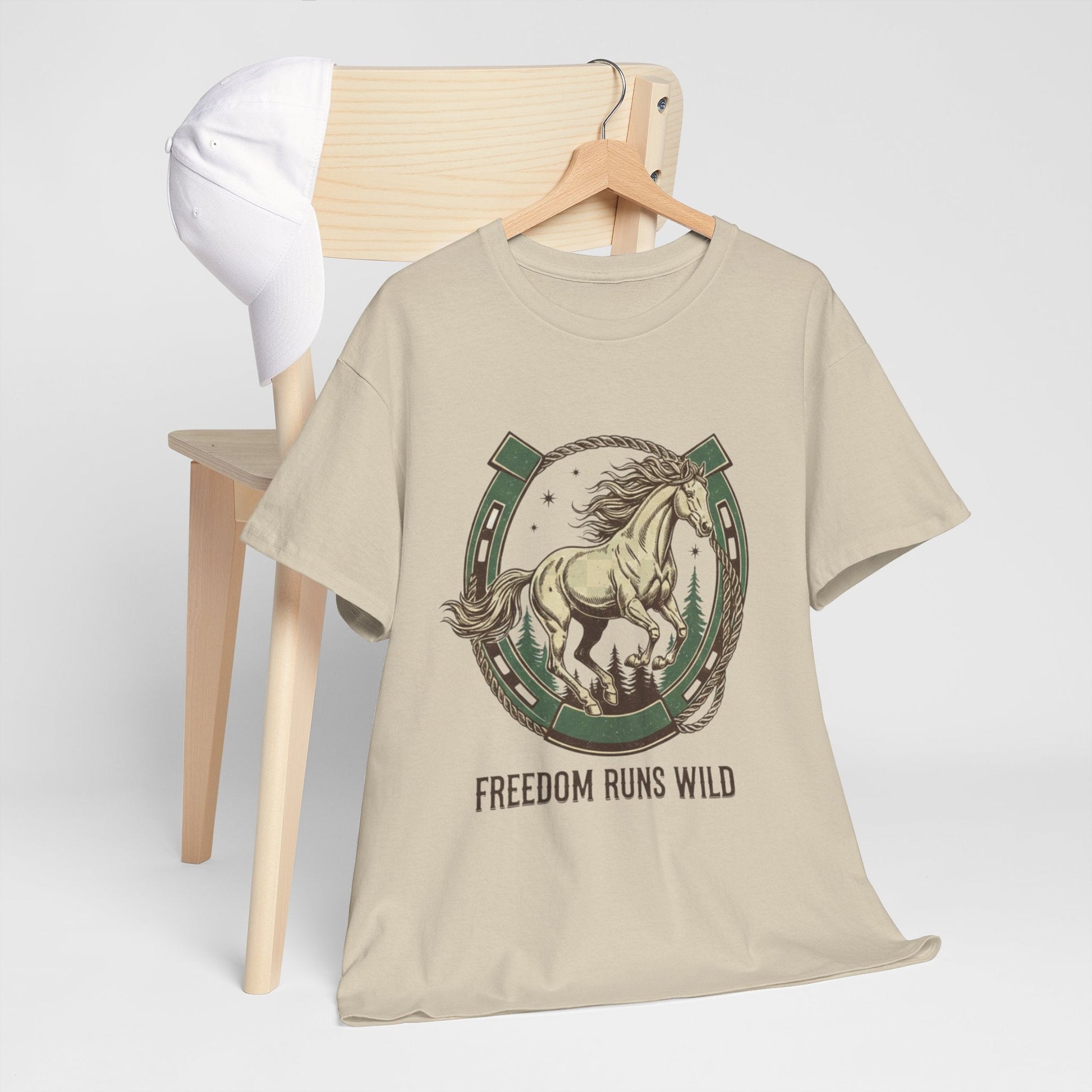 Freedom Runs Wild Horse Graphic T-Shirt – Vintage Western Men’s Tee - JennyCool