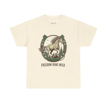 Freedom Runs Wild Horse Graphic T-Shirt – Vintage Western Men’s Tee - JennyCool