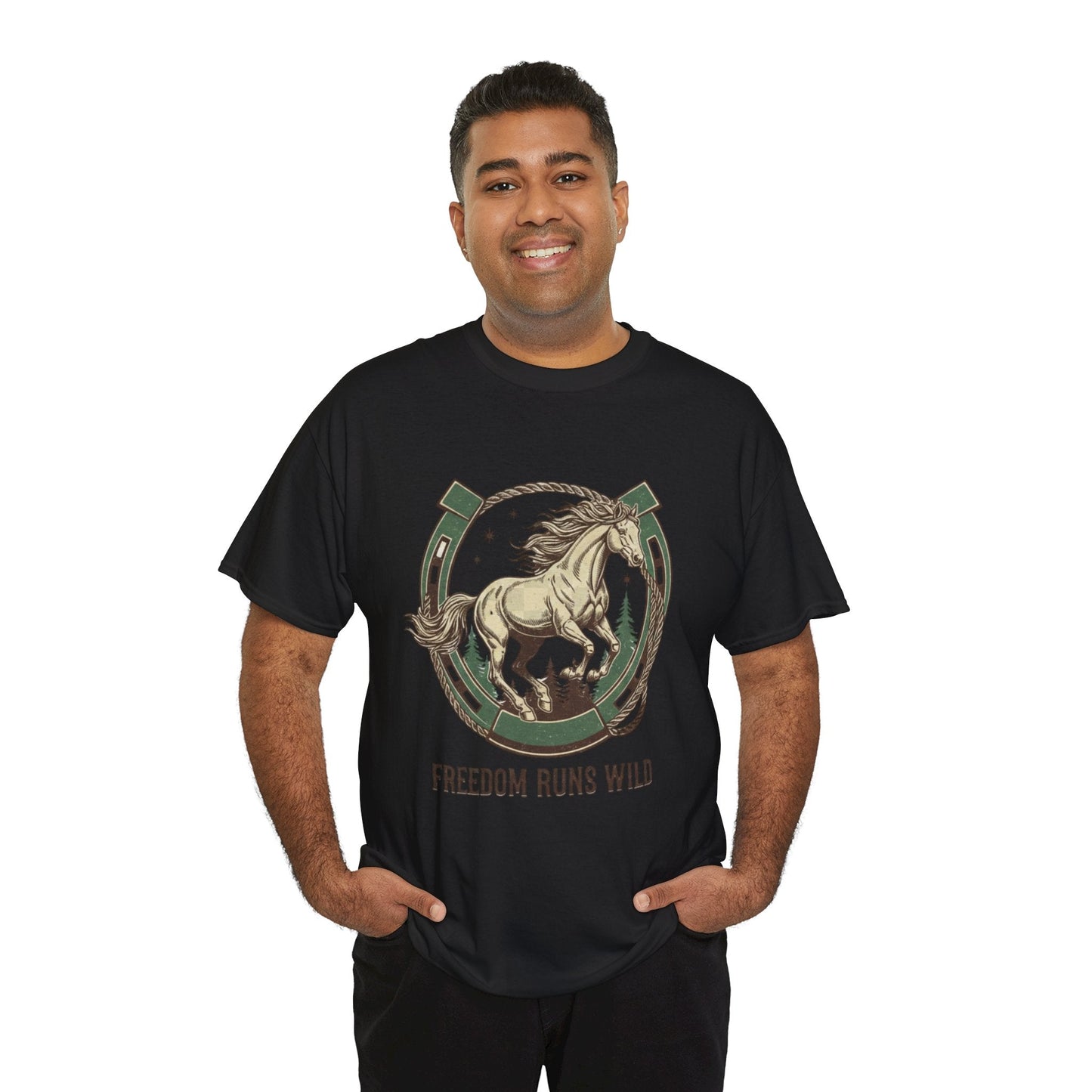 Freedom Runs Wild Horse Graphic T-Shirt – Vintage Western Men’s Tee - JennyCool