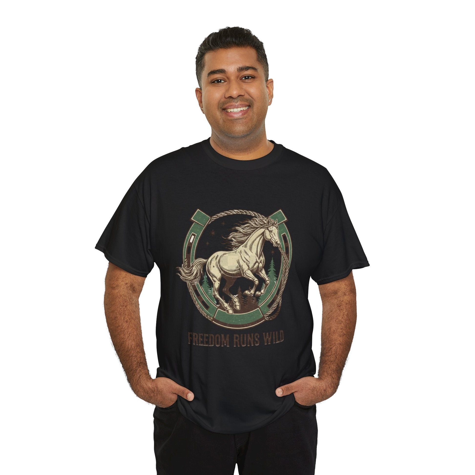 Freedom Runs Wild Horse Graphic T-Shirt – Vintage Western Men’s Tee - JennyCool