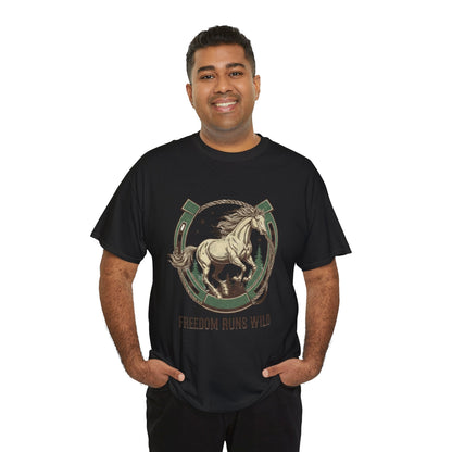 Freedom Runs Wild Horse Graphic T-Shirt – Vintage Western Men’s Tee - JennyCool