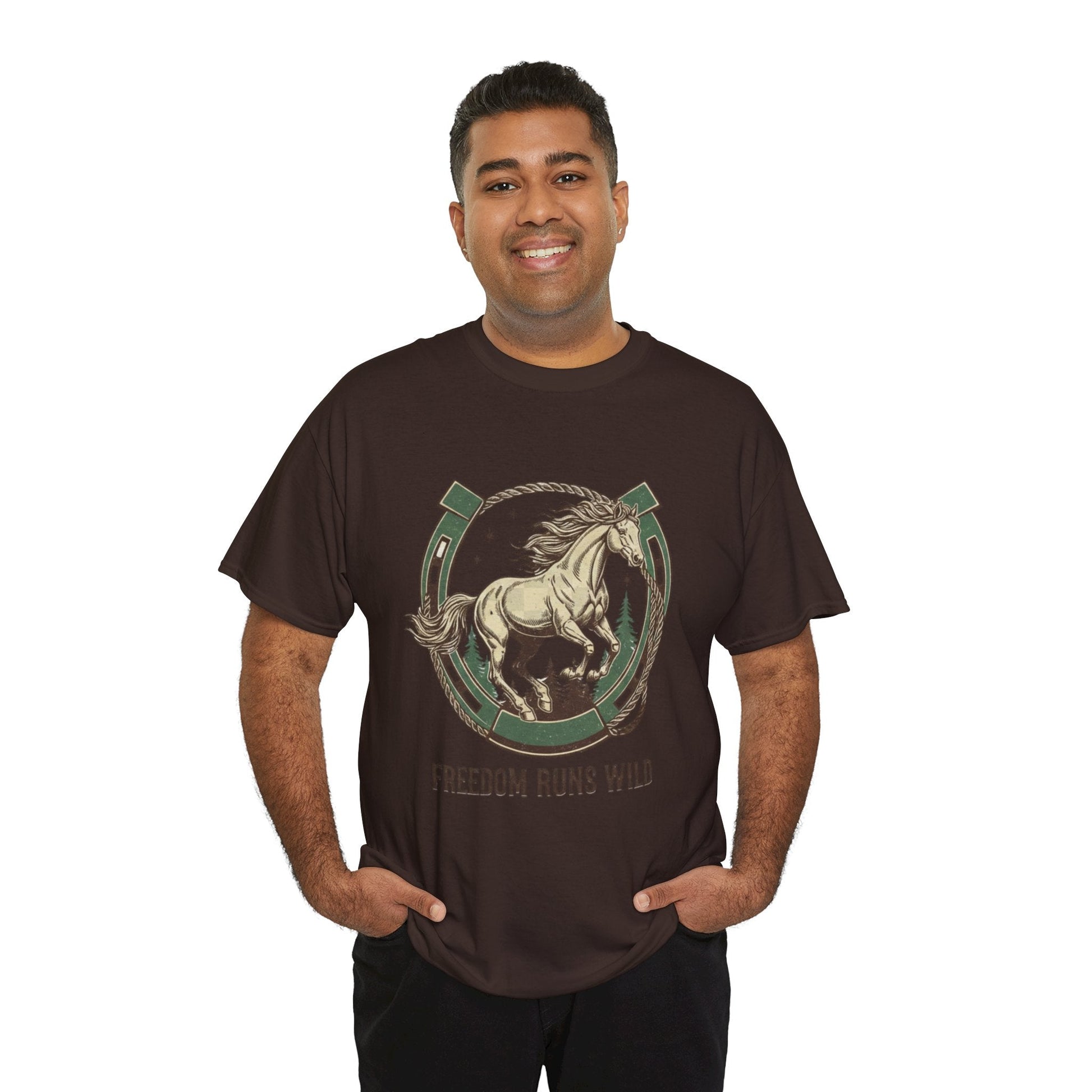 Freedom Runs Wild Horse Graphic T-Shirt – Vintage Western Men’s Tee - JennyCool