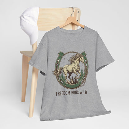 Freedom Runs Wild Horse Graphic T-Shirt – Vintage Western Men’s Tee - JennyCool